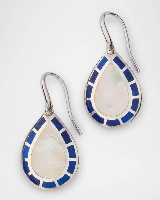 Lapis and Mother-of-Pearl Teardrop Dangle Earrings in Sterling Silver